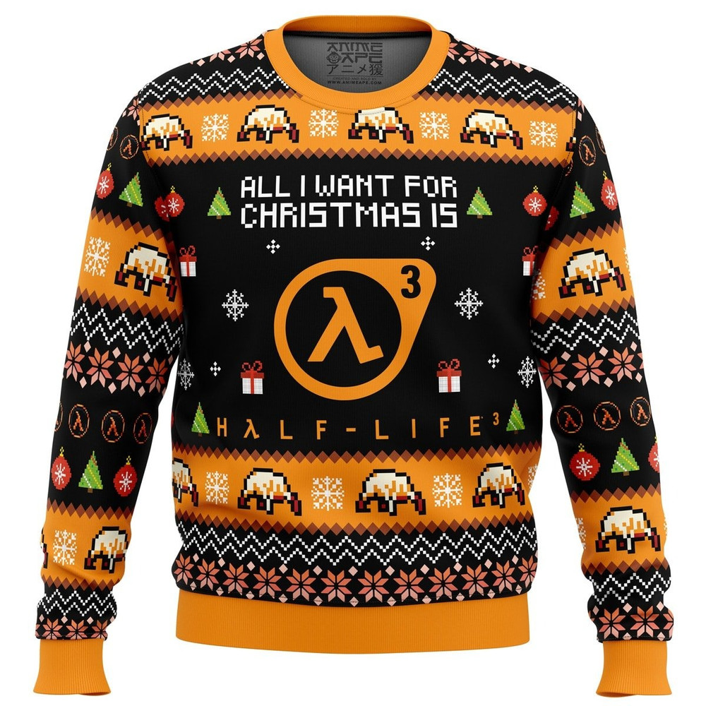 All I Want For Christmas is Half-Life 3 Ugly Hoodie 3D Zip Hoodie 3D Ugly Christmas Sweater 3D Fleece Hoodie