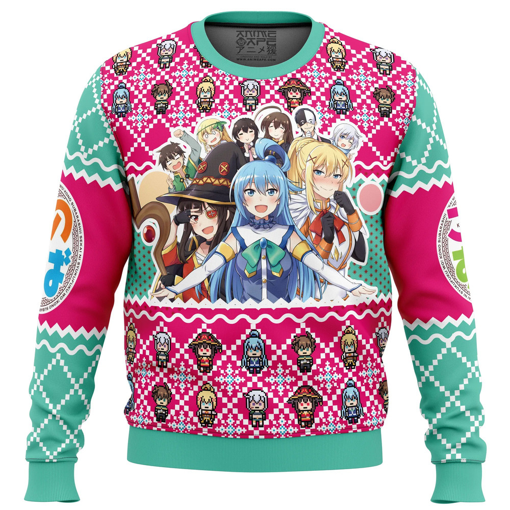 KonoSuba All Over Print Ugly Hoodie 3D Zip Hoodie 3D Ugly Christmas Sweater 3D Fleece Hoodie