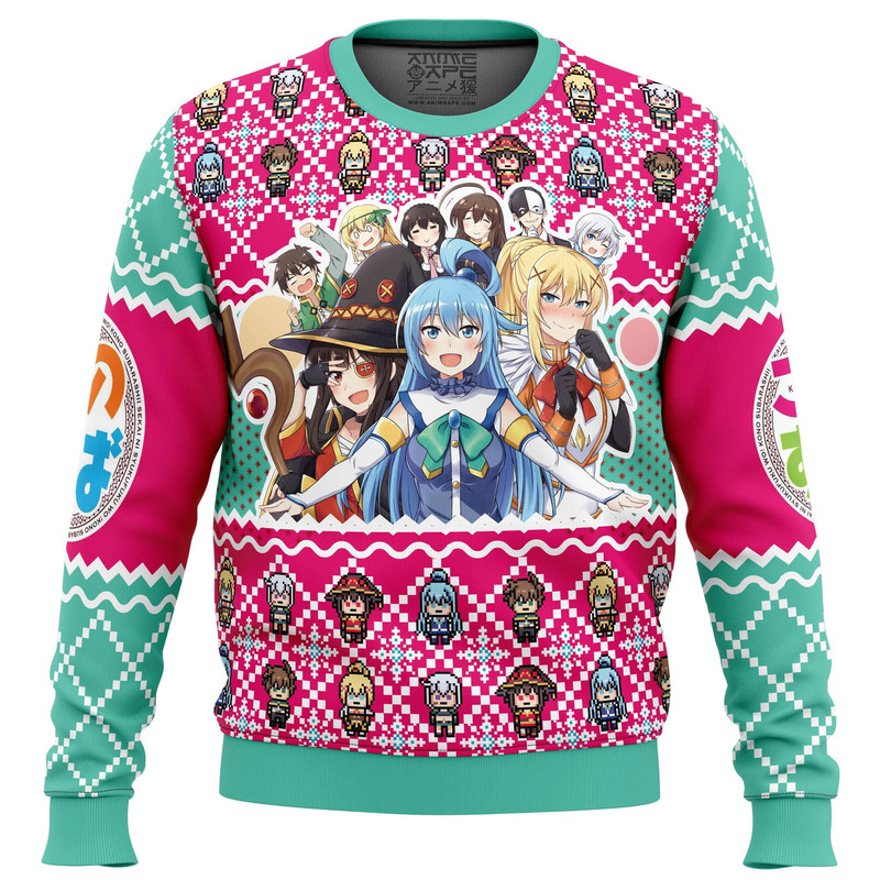 KonoSuba All Over Print Ugly Hoodie 3D Zip Hoodie 3D Ugly Christmas Sweater 3D Fleece Hoodie