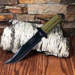 personalized hunter knife - green paracord- gifts for men- groomsmen, cool gifts for him, birthday, wedding, anniversary