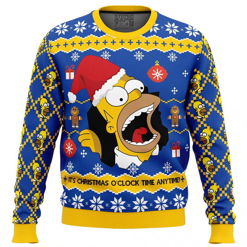 Santa Homer The Simpsons All Over Print Ugly Hoodie 3D Zip Hoodie 3D Ugly Christmas Sweater 3D Fleece Hoodie