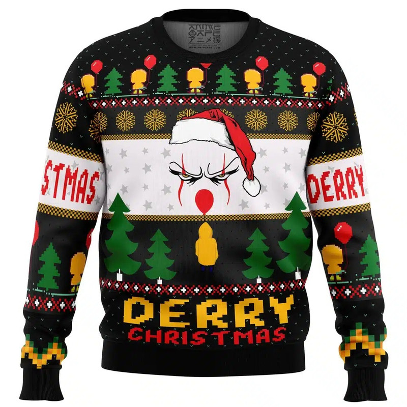 Derry Pennywise Christmas All Over Print Ugly Hoodie 3D Zip Hoodie 3D Ugly Christmas Sweater 3D Fleece Hoodie