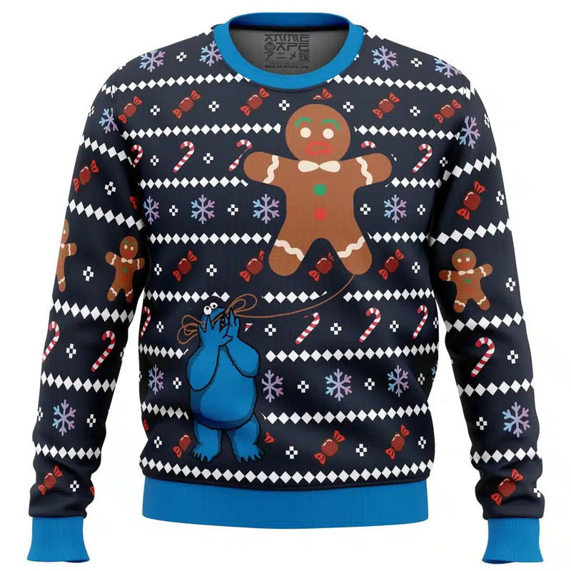 Ugly Cookie! Cookie Monster All Over Print Ugly Hoodie 3D Zip Hoodie 3D Ugly Christmas Sweater 3D Fleece Hoodie