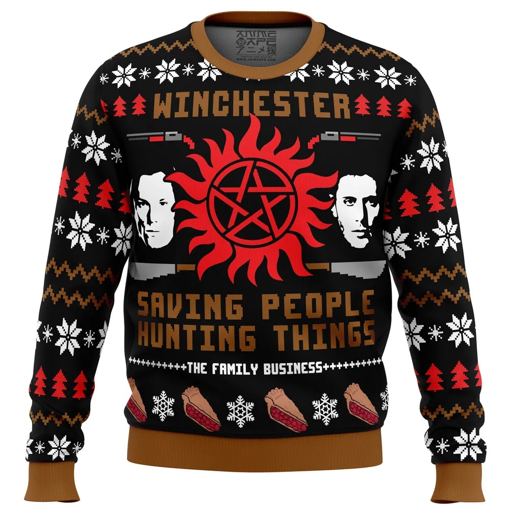 Christmas with the Winchesters Supernatural Ugly Hoodie 3D Zip Hoodie 3D Ugly Christmas Sweater 3D Fleece Hoodie