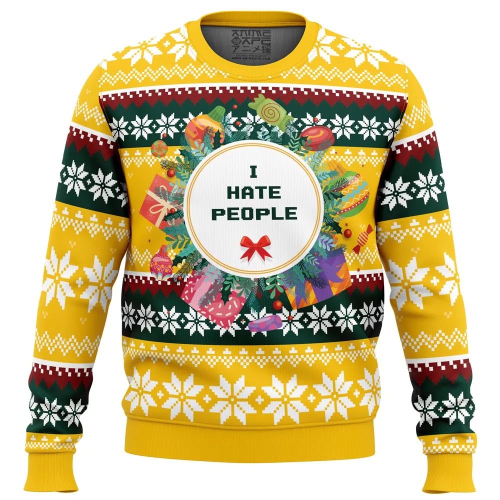 I Hate People Parody All Over Print Ugly Hoodie 3D Zip Hoodie 3D Ugly Christmas Sweater 3D Fleece Hoodie
