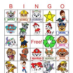 paw patrol bingo cards printable,bingo party game,50 unique bingo cards,digital download pdf