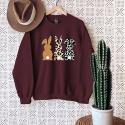 bunnies sweatshirt, easter bunny sweat, animal print bunnies, leopard bunny shirt, happy easter