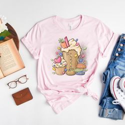 carrot latte coffee shirt, easter shirt, easter beverages shirt with hearts, macaroon and cupcake shirt, easter gift for
