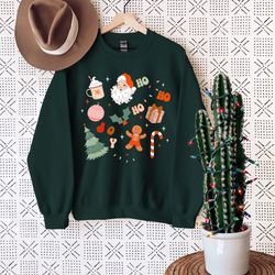 christmas doodle sweatshirt, christmas crewneck, christmas tree santa candy cane holiday outfits, ho ho ho sweater, retr