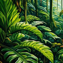 Tropical Plants Wall Decor, Contemporary Plant Home Decor, Botanics Wall Art, Green Tropical Jungle Canvas Home Decor