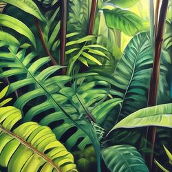 Tropical Plants Wall Art, Contemporary Plant Home Decor, Botanics Wall Art, Green Tropical Jungle Canvas Home Decor