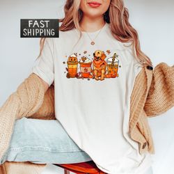 golden retriever fall shirt, golden retriever dog mom t-shirt, spooky season, golden retriever halloween shirt, coffee l