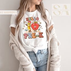 hello pre-k shirt for toddlers, back to school shirt, welcome back to school tee, pre-school shirt gift for teacher, cut