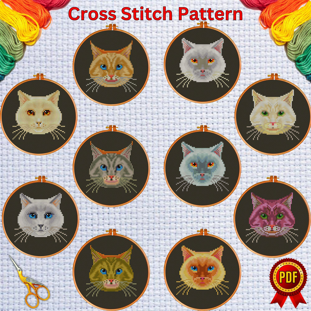 Set of 10 Cute Cats Face Cross Stitch Pattern  4.jpg