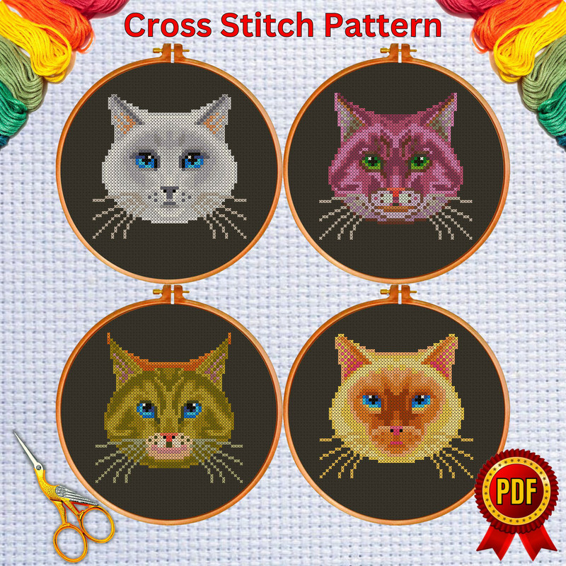 Set of 4 Cute Cats Face Cross Stitch Pattern  10.jpg