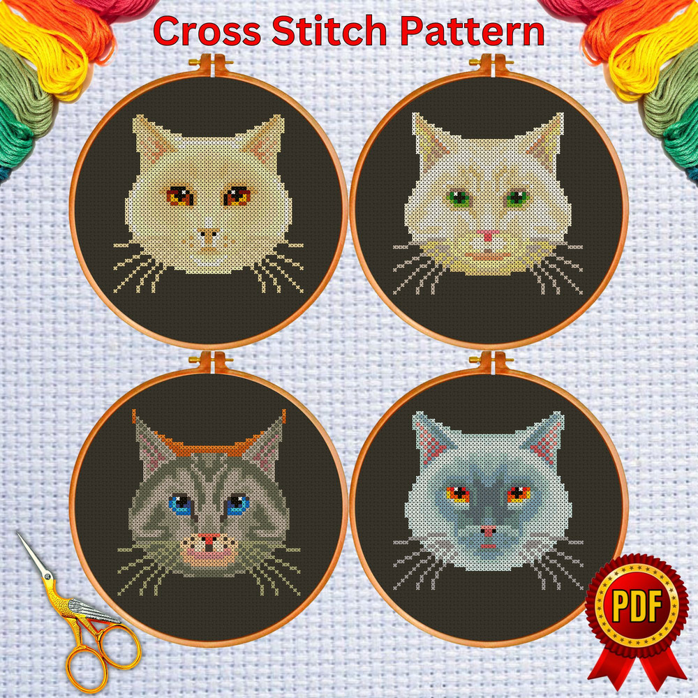 Set of 4 Cute Cats Face Cross Stitch Pattern  9.jpg