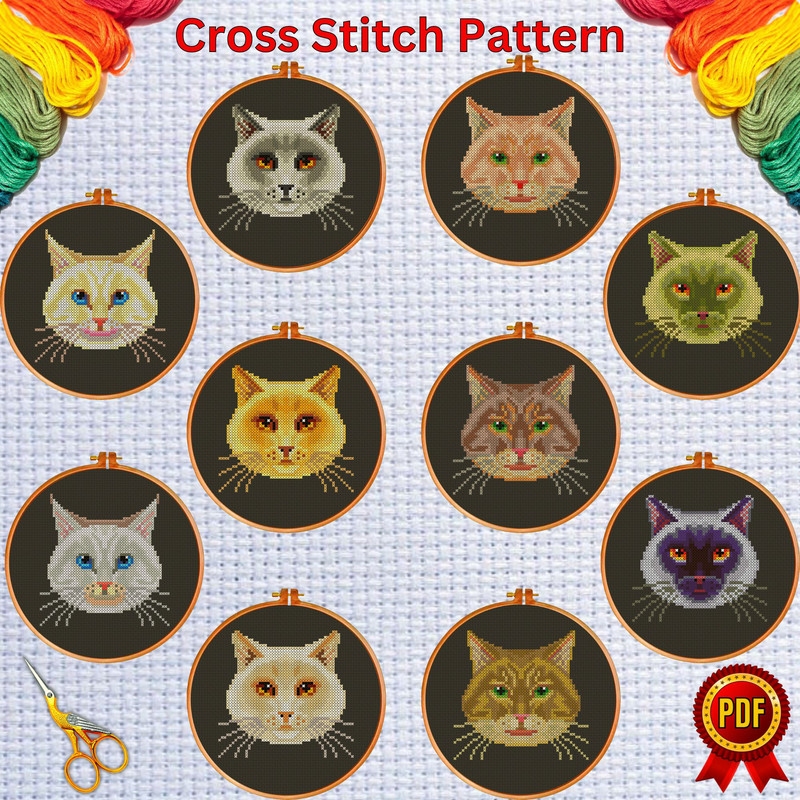 Set of 10 Cute Cats Face Cross Stitch Pattern  3.jpg