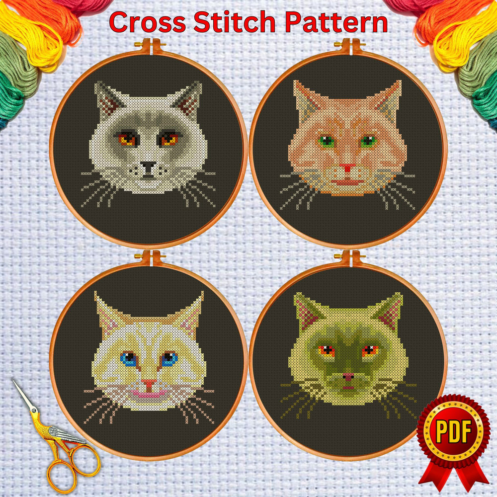 Set of 4 Cute Cats Face Cross Stitch Pattern  6.jpg