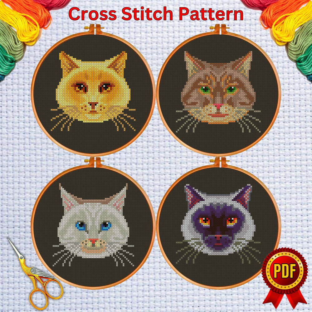 Set of 4 Cute Cats Face Cross Stitch Pattern  7.jpg
