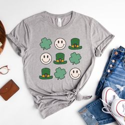smiley distressed st patty's tee, st patrick's day shirt, shamrock t-shirts, leprechaun shirt, retro st patty's