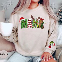 custom name mama grinch sweatshirt, grinch kids names sweatshirt, you're a mean nana grinch, mama grinch, nana grinch, g