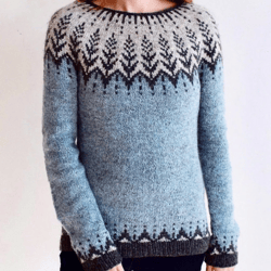 Icelandic Sweater Lopapeysa with Patterned Round Yoke Hand Knitted Women Wool Norwegian Seamless Sweater Christmas Gift