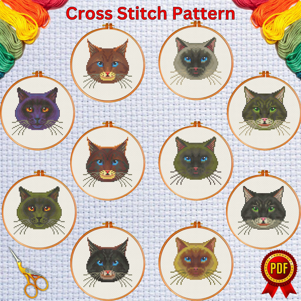Set of 10 Cute Cats Face Cross Stitch Pattern  2.jpg