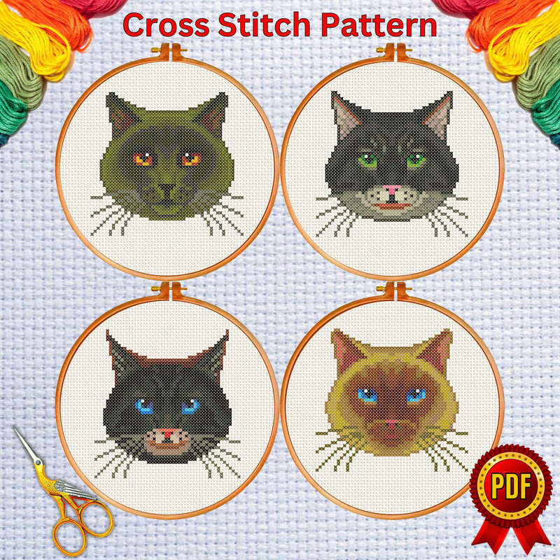 Set of 4 Cute Cats Face Cross Stitch Pattern  5.jpg