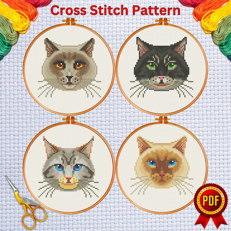 Set of 4 Cute Cats Face Cross Stitch Pattern  2.jpg