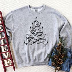 christmas tree sweatshirt, horse christmas tree sweatshirt, animal christmas tree, winter sweatshirt, holiday sweatshirt