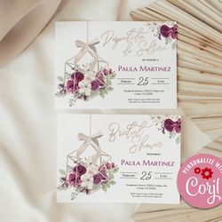 bridal shower invitation, despedida de soltera invitacion, spanish bridal shower invitation, invitacion despedida