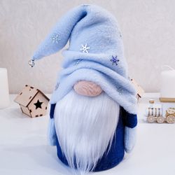 Winter holiday snow gnome with snowflakes Christmas decor Unique handmade gift