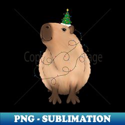 Christmas Light Up Capybara With String Lights And A Tree Hat - Special Edition Sublimation Png File - Fashionable And Fearless