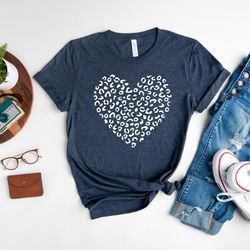 leopard heart shirt, valentine's day gift, cute valentines tee, leopard t-shirt, cute heart shirt