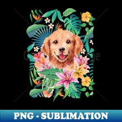 Tropical Golden Retriever Puppy 8 - PNG Sublimation Digital Download - Create with Confidence