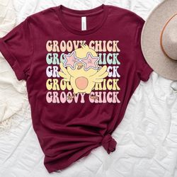 retro groovy chick shirt, easter shirt, cute design tee, chick with star glasses, easter gift for loved ones