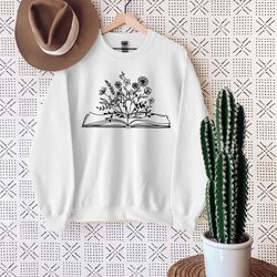 wildflowers book sweatshirt, book lover sweatshirt, book nerd sweatshirt, bookworm sweatshirt, introvert sweatshirt, gif