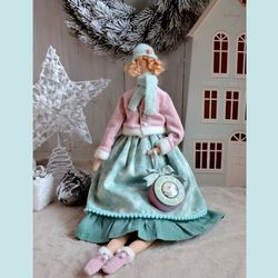Winter Vintage Tilda Handmade Doll With Gift Christmas Gift to Girlfriend Dolls Are Gift Doll For Home