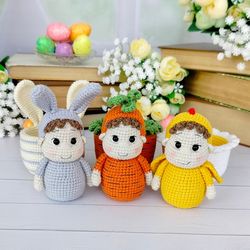 amigurumi pattern set easter babies in the pots: bunny, chick, carrot / crochet pattern easter decoration pdf