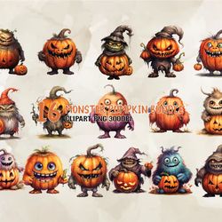16 Monster Pumpkin Bundle, Halloween Svg, Cute Halloween, Halloween, Halloween Png 60