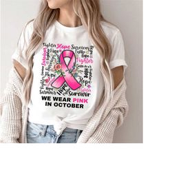we wear pink in october shirt, breast cancer awareness shirt, pink ribbon shirt, breast cancer warrior shirt, pink ribbo