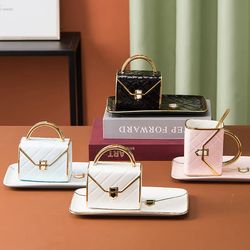 creative ceramic mug set bag shape coffee cup with dish personality art water cups tea juice milk mugs couple girl gift