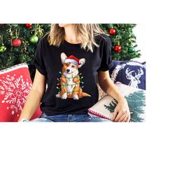 christmas corgi shirt, corgi christmas tree lights shirt, dog shirt, christmas dog shirt, dog lover, corgi mom, dog chri