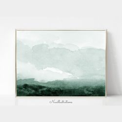 Abstract Landscape Printable Wall Art Watercolor Green Minimalist Sky Field Download Digital Print
