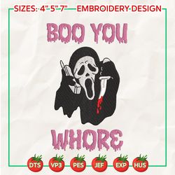 boo you whore embroidery design, face ghost embroidery machine file, scary halloween, instant download