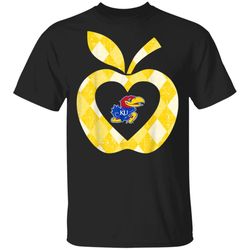 kansas jayhawks teacher  argyle pattern  apple graduation tshirt
