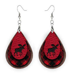 Red Buffalo Plaid Earrings, Christmas Earrings, Christmas Earrings, Christmas Jewelry, Wooden Dangle Earrings - Holiday