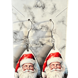 Vintage Santa Christmas Teardrop Earring, Santa Claus Dangle Earrings