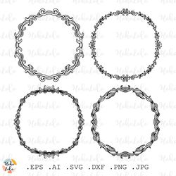 circle floral frame svg, doodle floral frame png, leaf frame svg, floral frame dxf, wreath clipart png