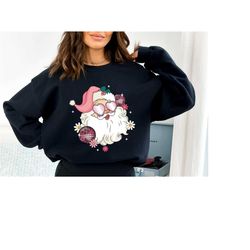 christmas santa sweatshirt, retro pink santa hat hoodie, classic christmas santa, pink santa christmas, vintage santa ho